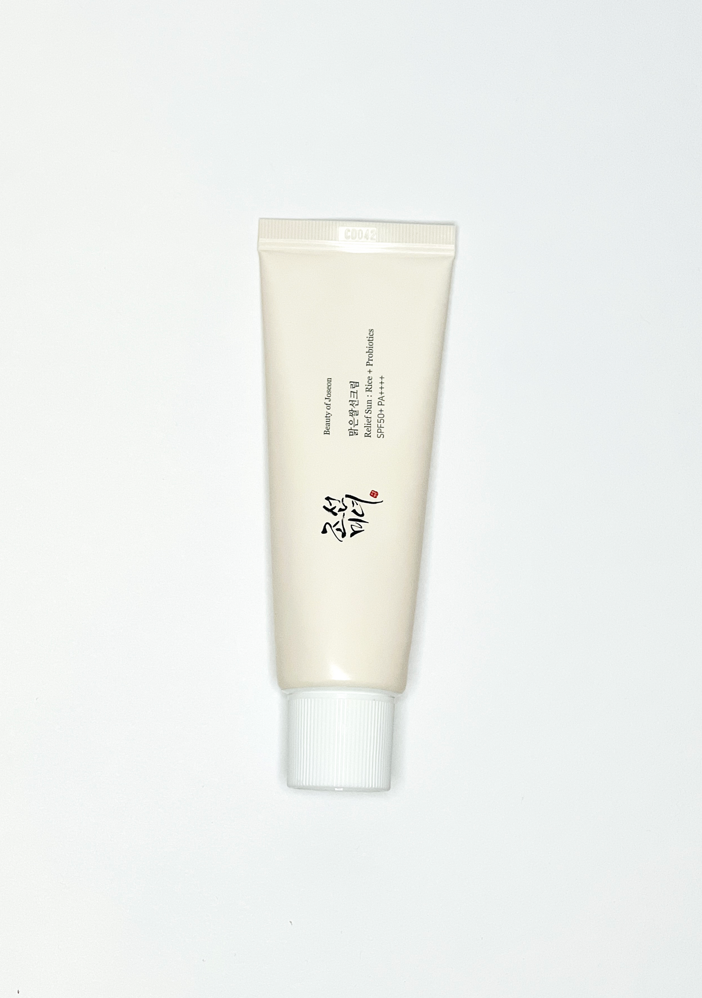 Beauty of Joseon Relief Sunscreen with rice and probiotics SPF50+ PA++++. A popular Korean chemical sunscreen.