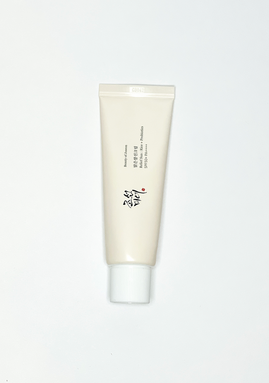 Beauty of Joseon Relief Sunscreen with rice and probiotics SPF50+ PA++++. A popular Korean chemical sunscreen.