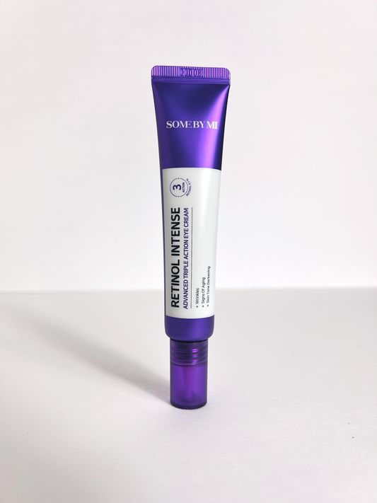 Some by mi retinol intense advanced triple action eye cream is a korean eye cream in a purple tube.